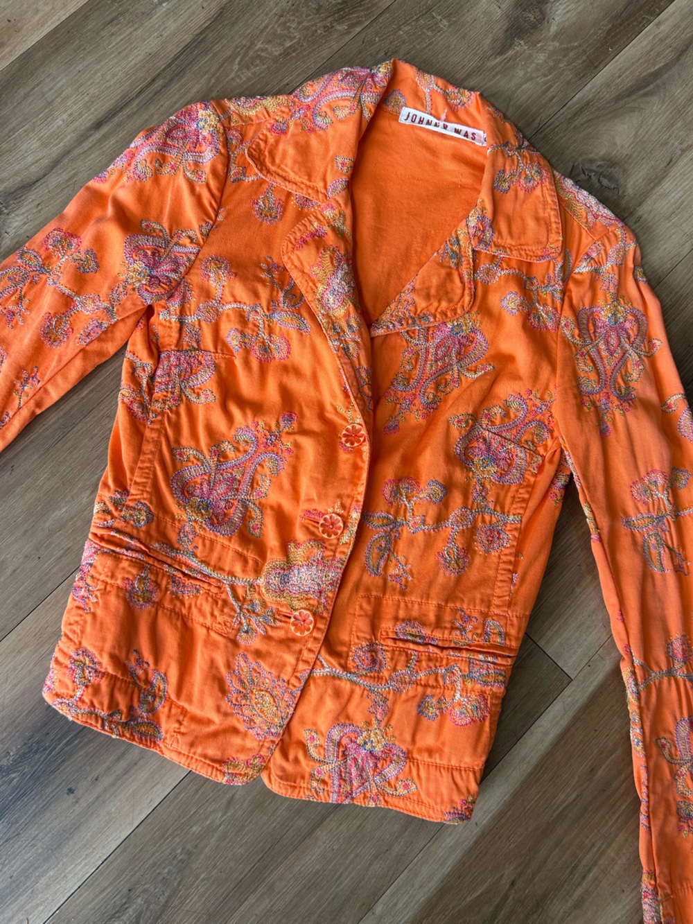 Johnny Was Orange Jacket with Embroidery Detail